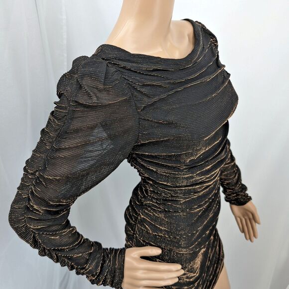 Vintage 1990s Scarlett Mini Dress Metallic Ruched Glam Whimsygoth Hollywood 5 - Picture 3 of 11